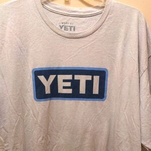 Men's YETI Logo T-Shirt - Light Gray. Blue logo on front.